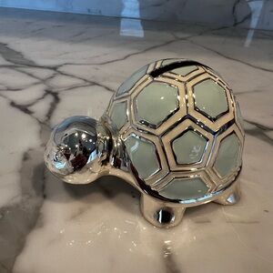 Vintage Metal Light Blue Little Turtle Piggy Bank!